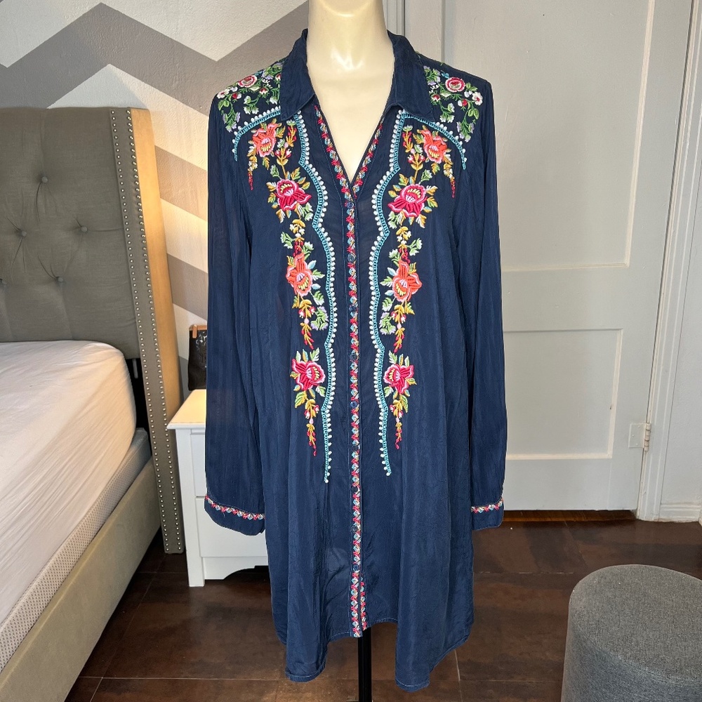 Johnny Was Women's Eyva Embroidered Blouse, Blue Night, S